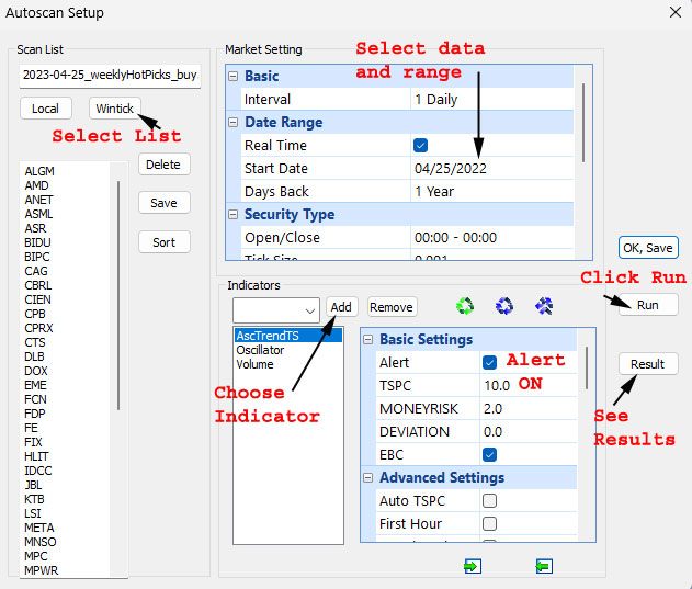 Autoscan with WinTick lists