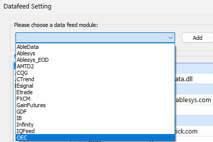 Data feed setup